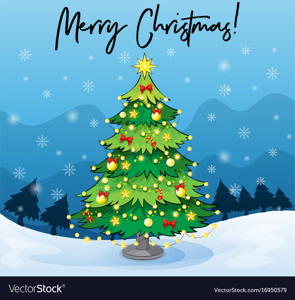 Merry Christmas Card Template With Christmas Tree Pertaining To Adobe Illustrator Christmas Card Template