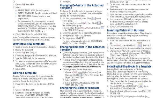 Microsoft Word 2010 Templates &amp; Macros Quick Reference Guide for Cheat Sheet Template Word