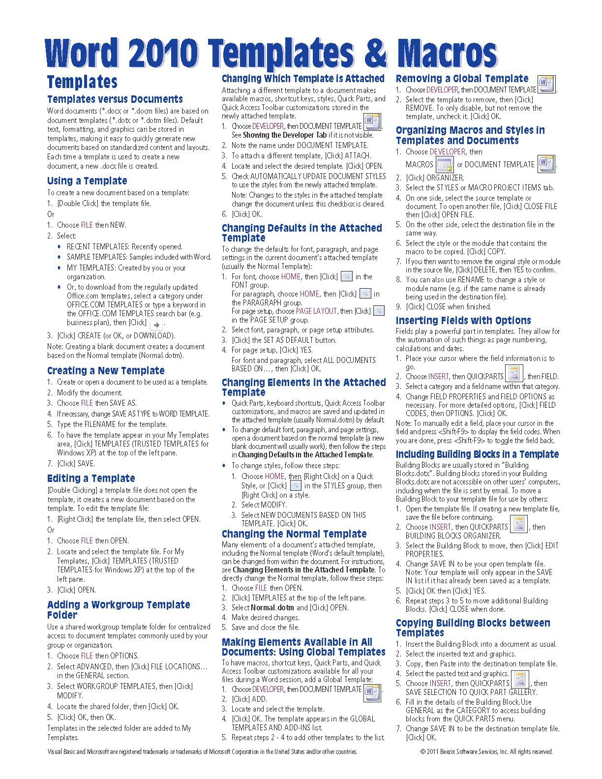 Microsoft Word 2010 Templates & Macros Quick Reference Guide For Cheat Sheet Template Word