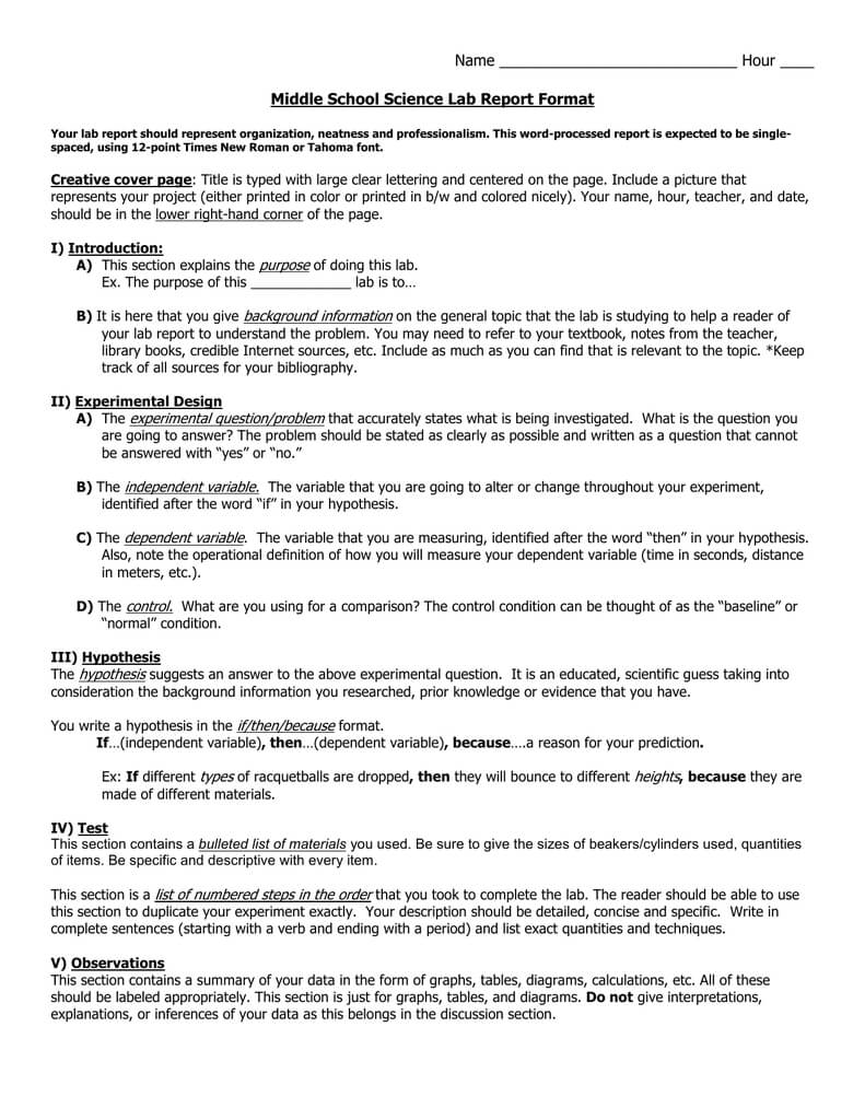 Middle School Science Lab Report Format Intended For Science Within Lab Report Template Word