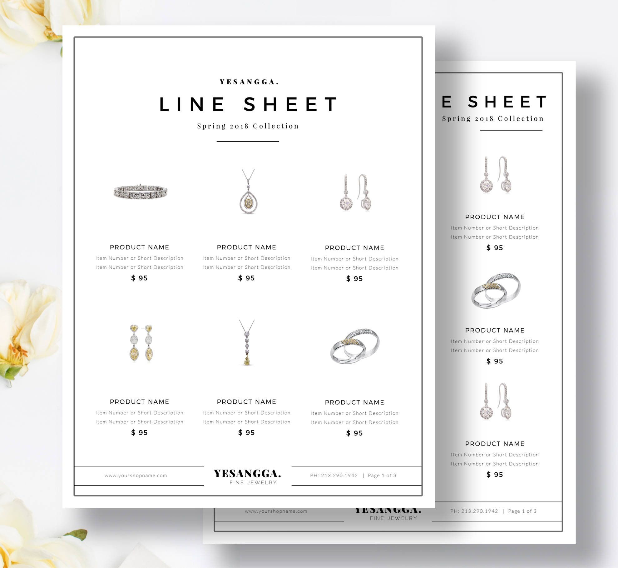 Minimalist Line Sheet Template, Wholesale Catalog, 4 Layouts For Product Line Card Template Word