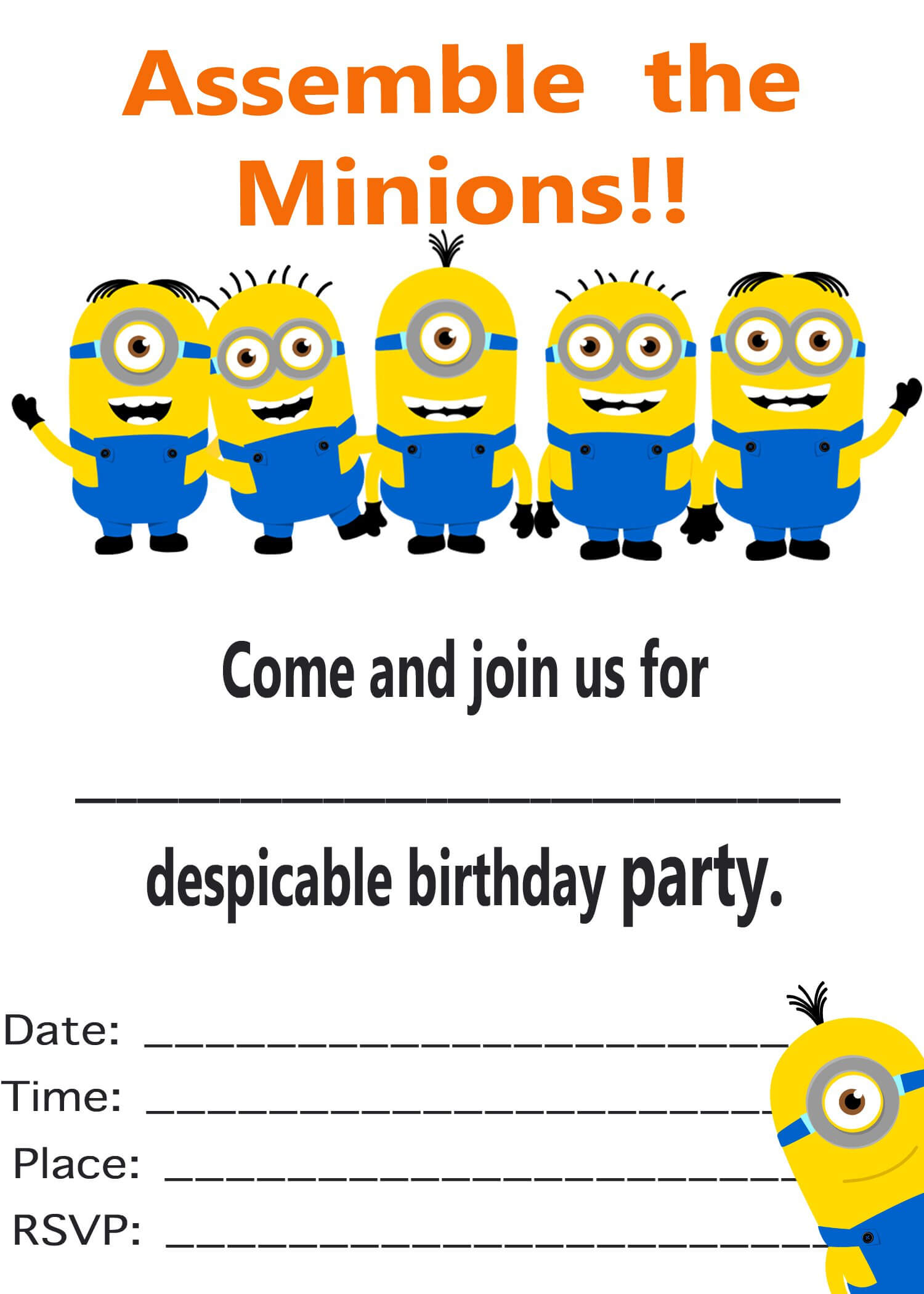 Minion Birthday Invitations : Minion Birthday Invitations In Minion Card Template