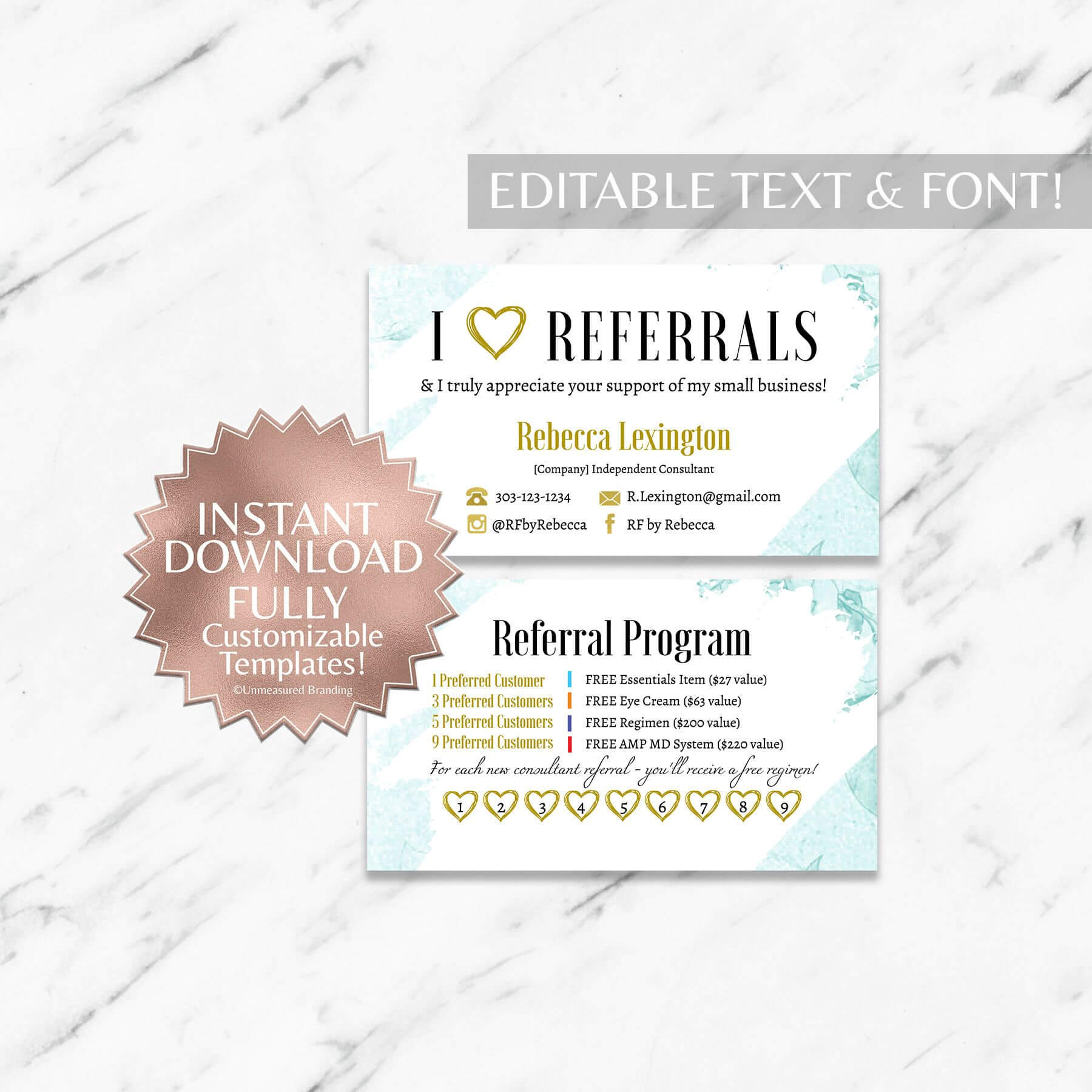 Mint Floral Rodan And Fields Referral Card Instant Download In Referral Card Template Free