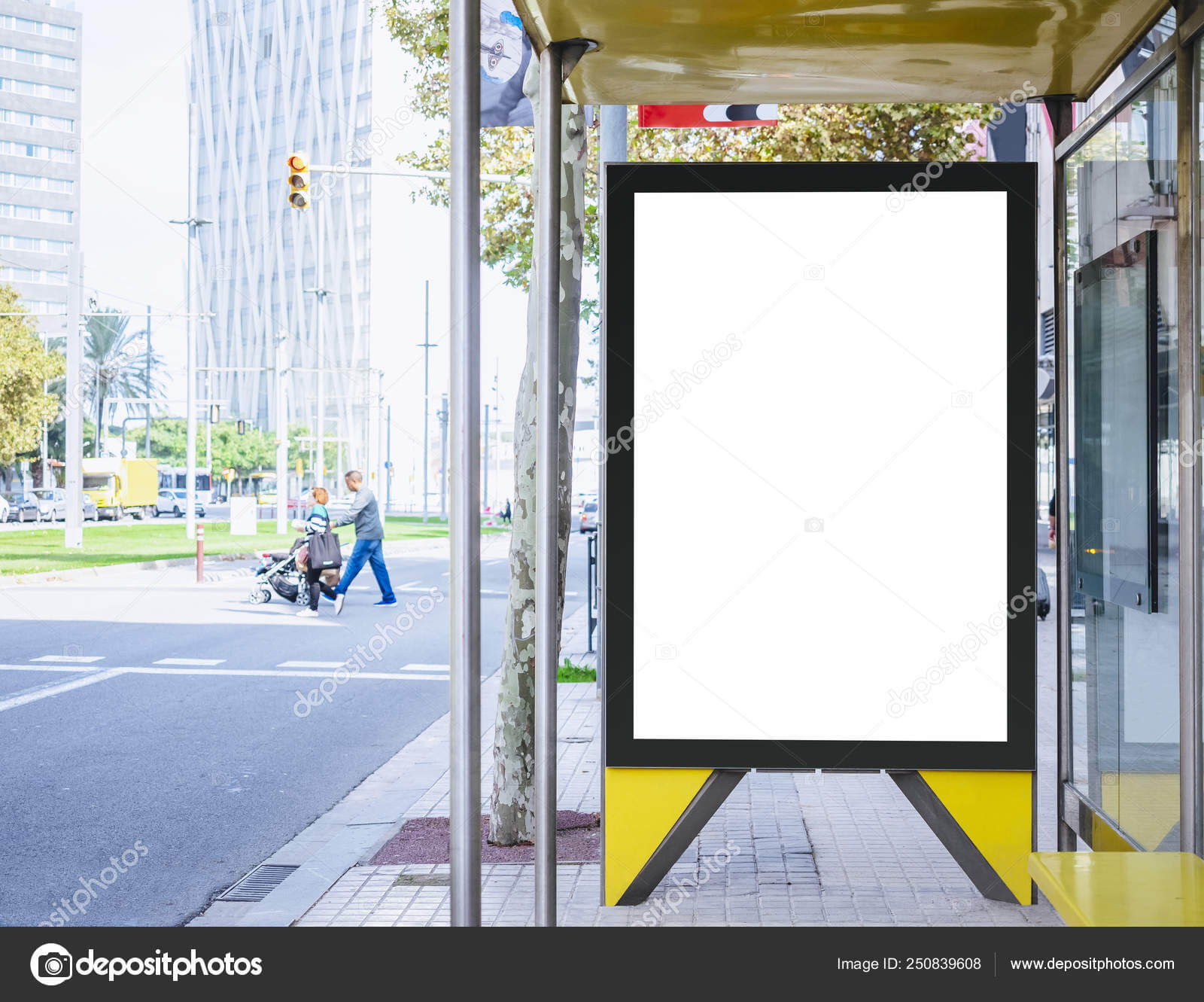 Mock Up Banner Template At Bus Shelter Media Outdoor City Within Street Banner Template