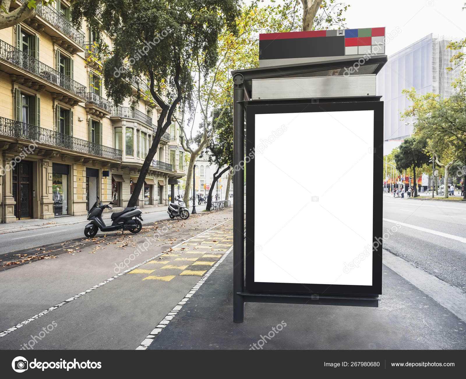 Mock Up Billboard Banner Template At Bus Stop Media Outdoor For Street Banner Template