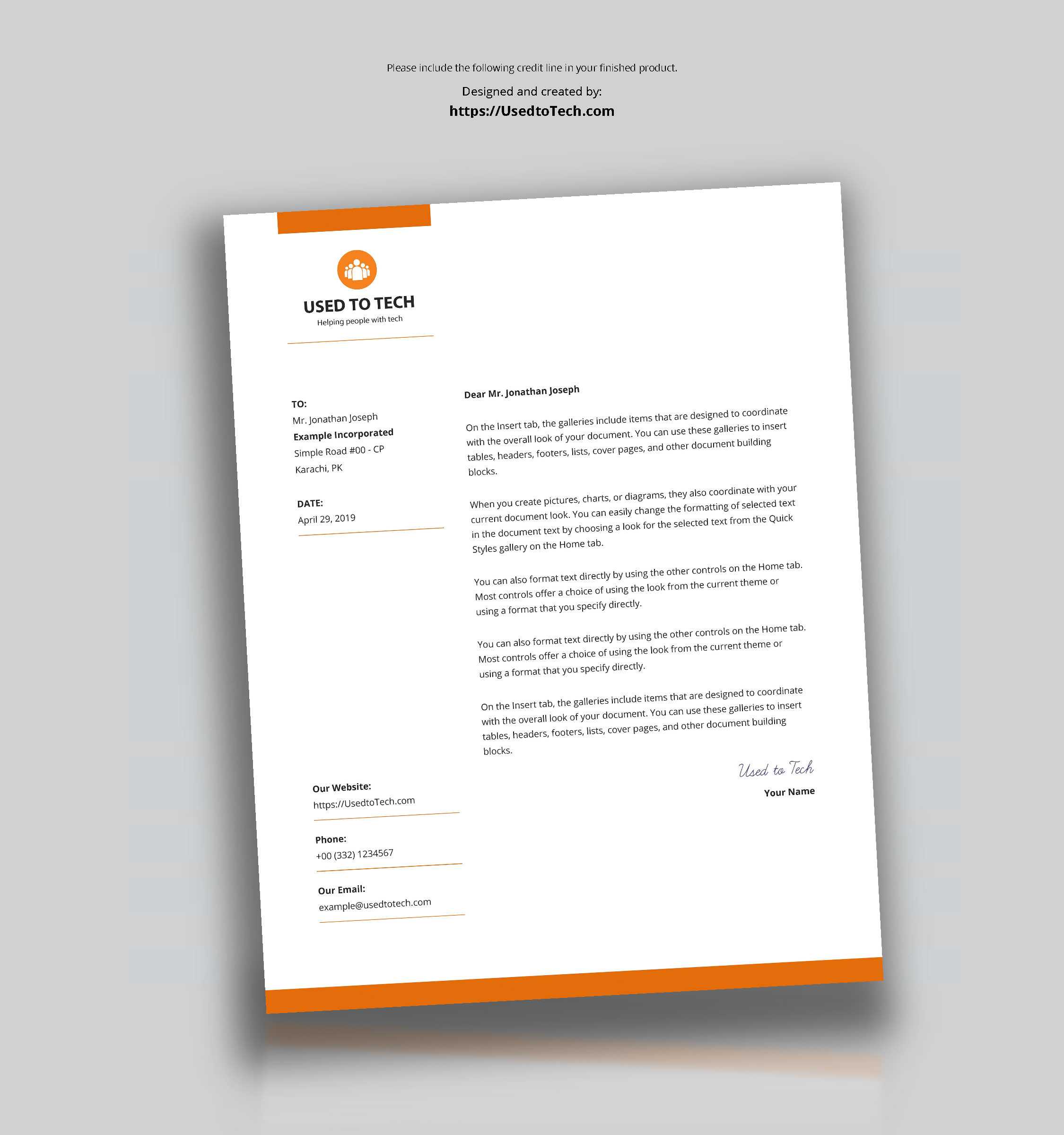 Modern Letterhead Template In Microsoft Word Free - Used To Tech In Free Letterhead Templates For Microsoft Word