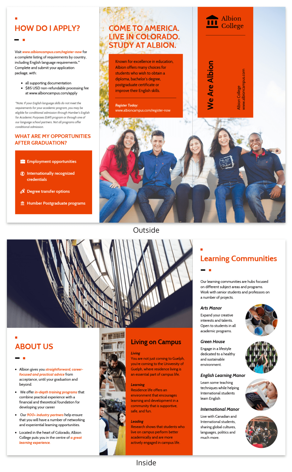 Modern Orange College Tri Fold Brochure Template Intended For Tri Fold School Brochure Template