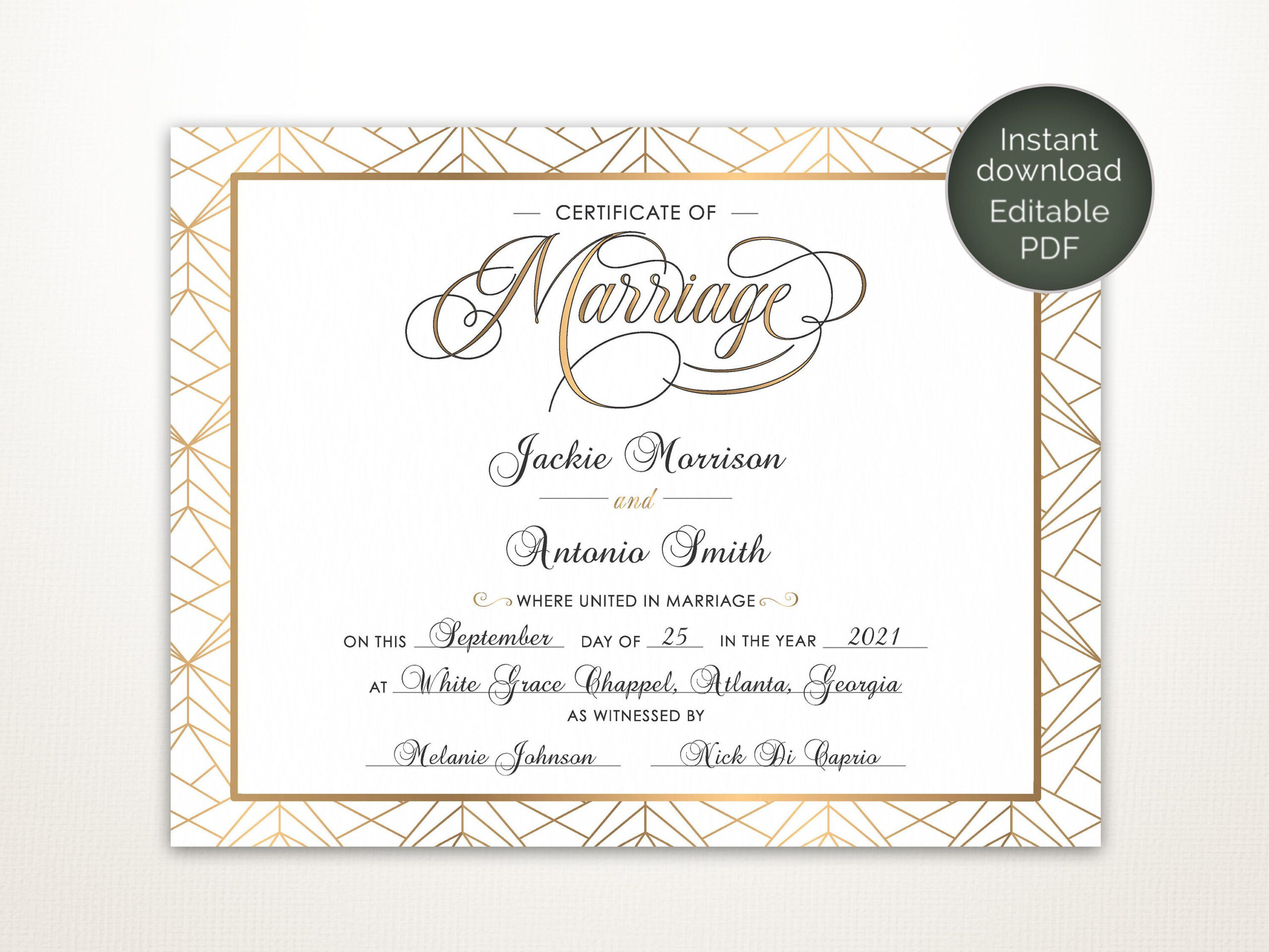 Modern Wedding Certificate, Printable Certificate Of Intended For Certificate Of Marriage Template
