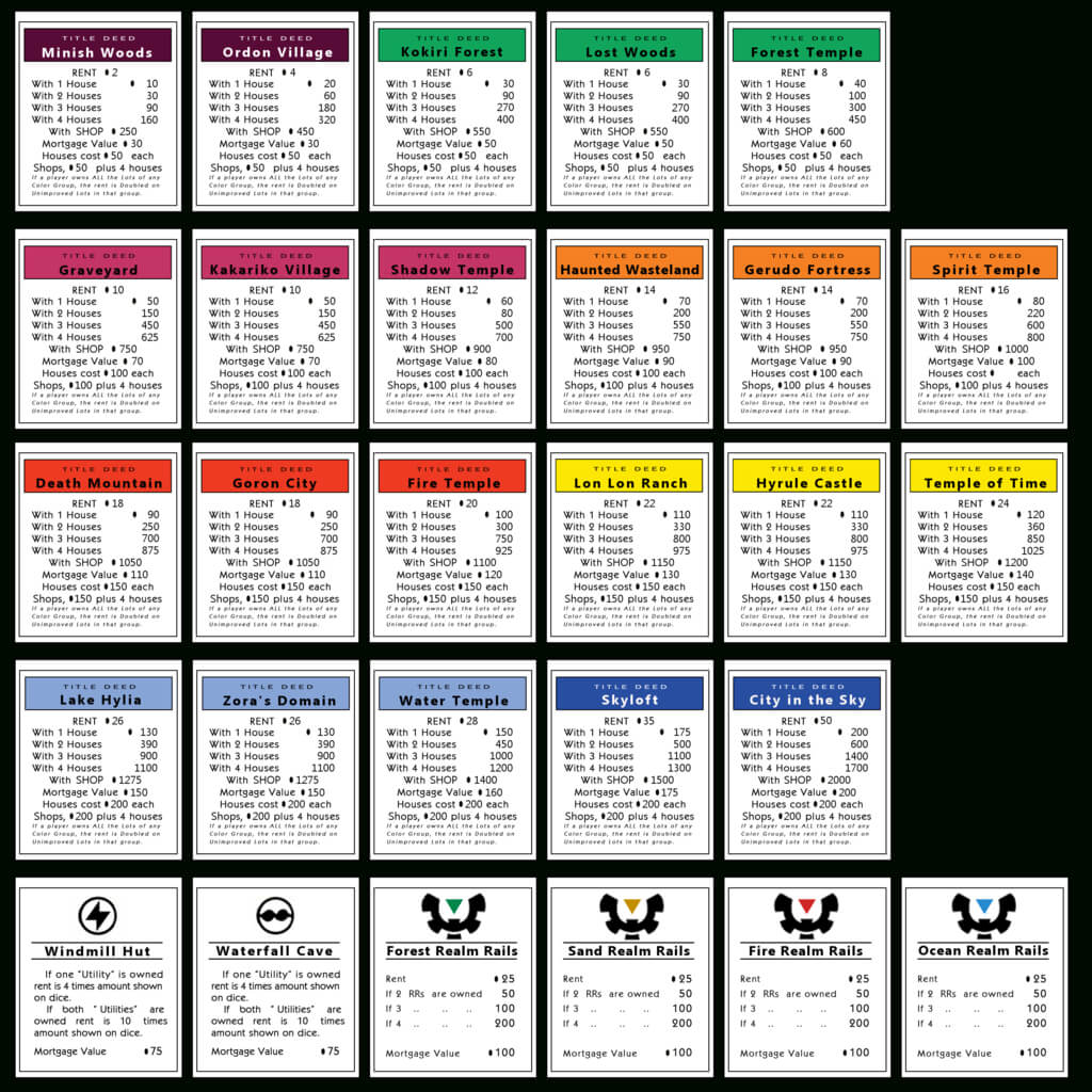 Monopoly Properties Zelda| Monopoly Game, Monopoly Cards With Monopoly Property Cards Template