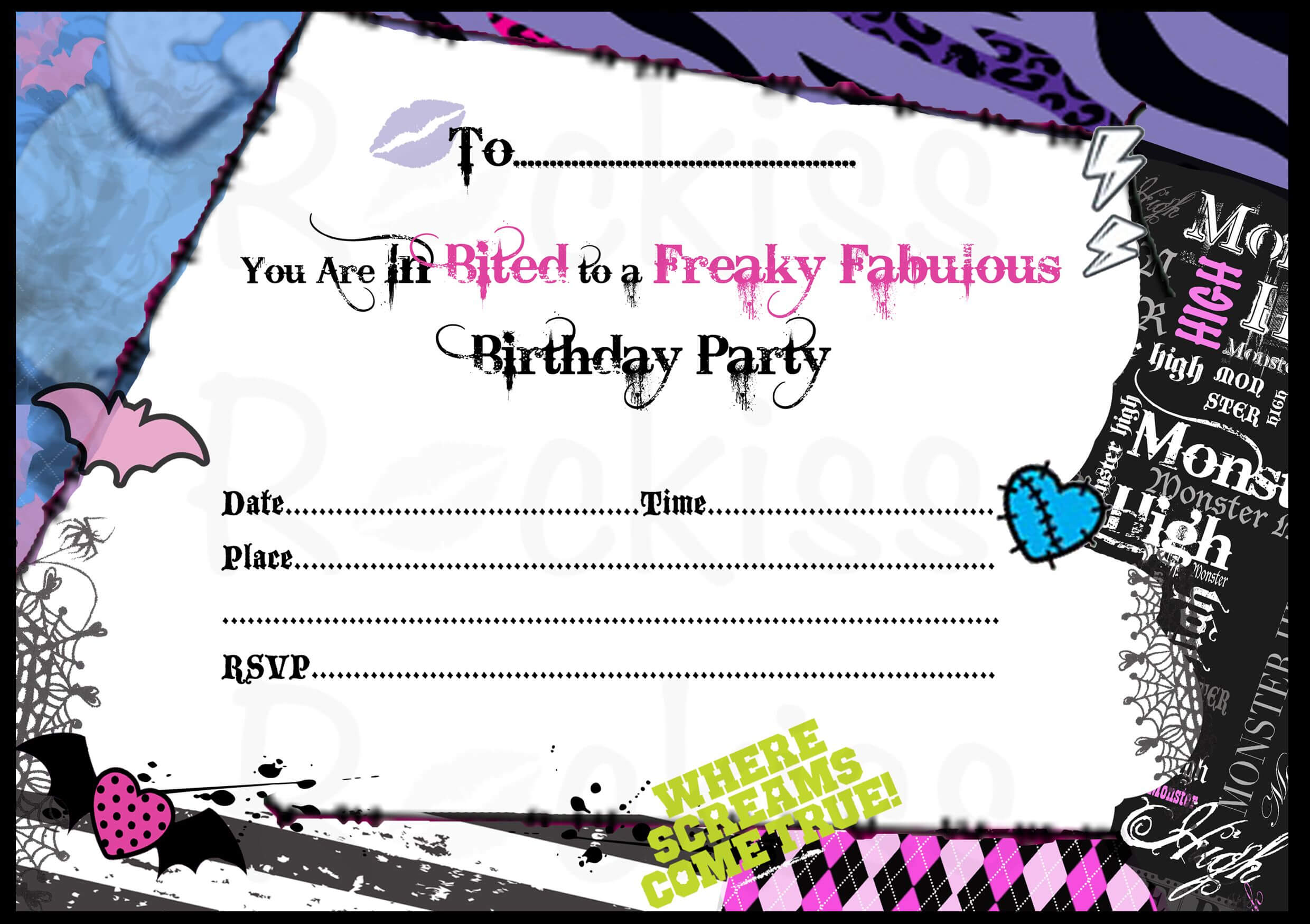 Monster High Invitations Download Free | Monster High For Monster High Birthday Card Template