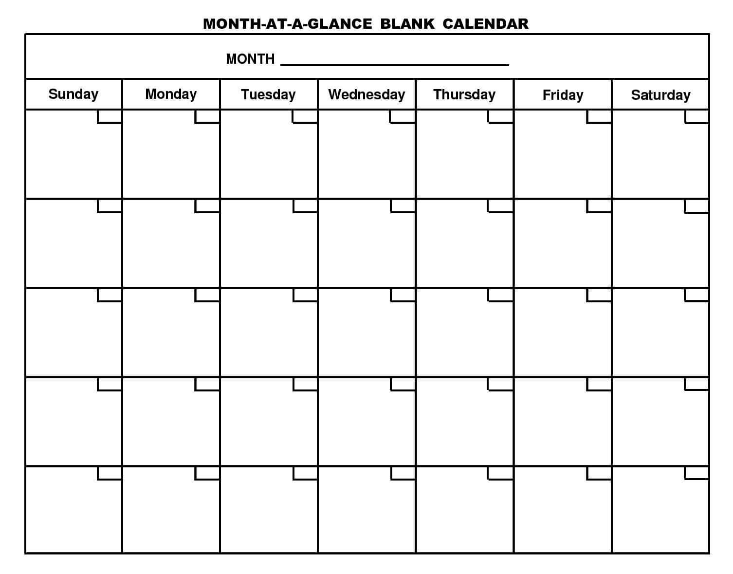 Month At A Glance Blank Calendar Template Best Template Ideas