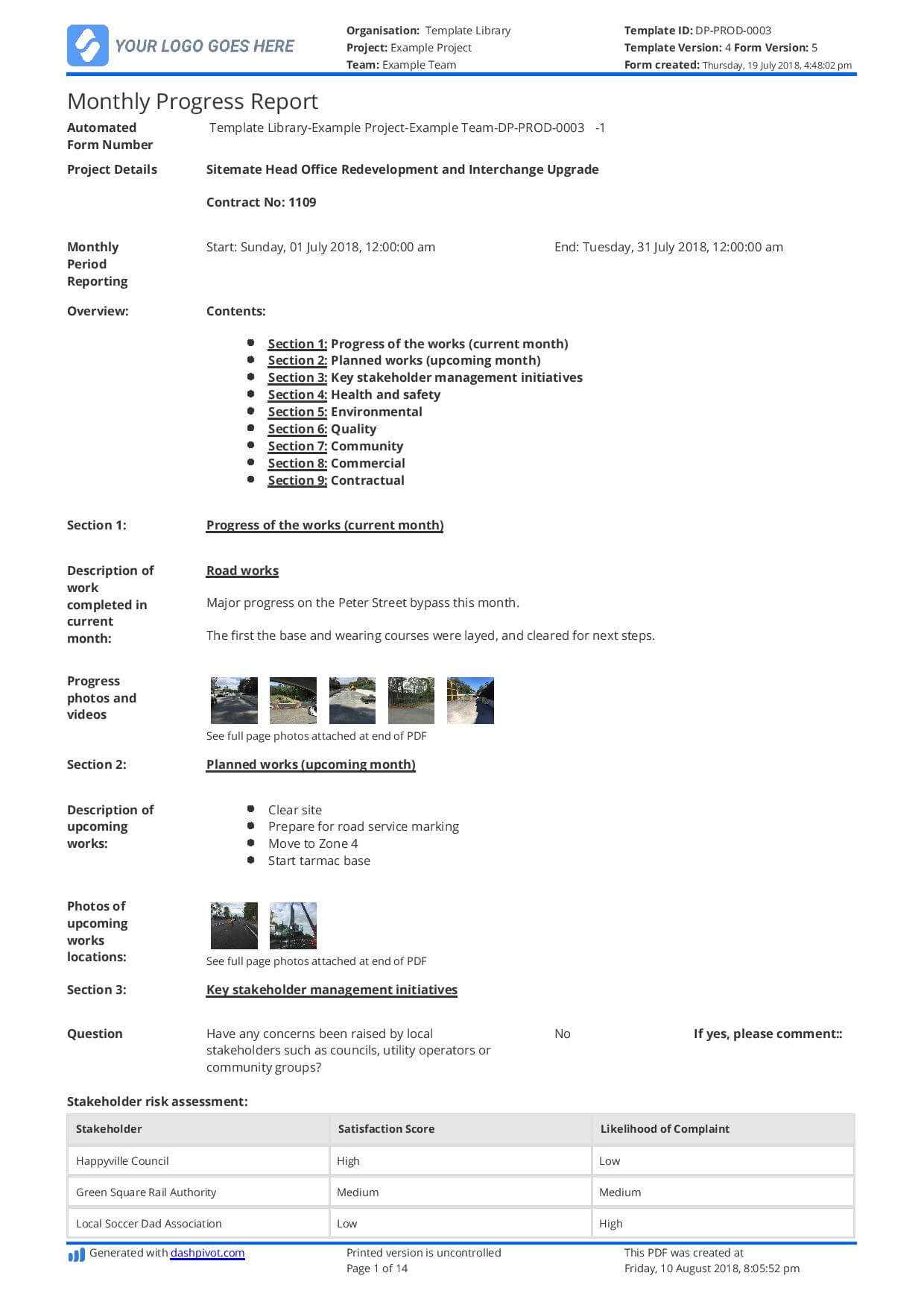 Monthly Construction Progress Report Template: Use This With Month End Report Template