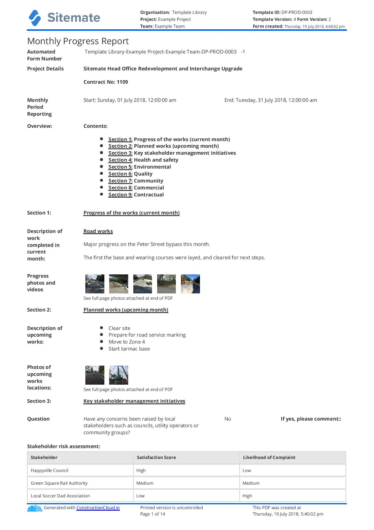 Monthly Construction Progress Report Template: Use This With Project Monthly Status Report Template