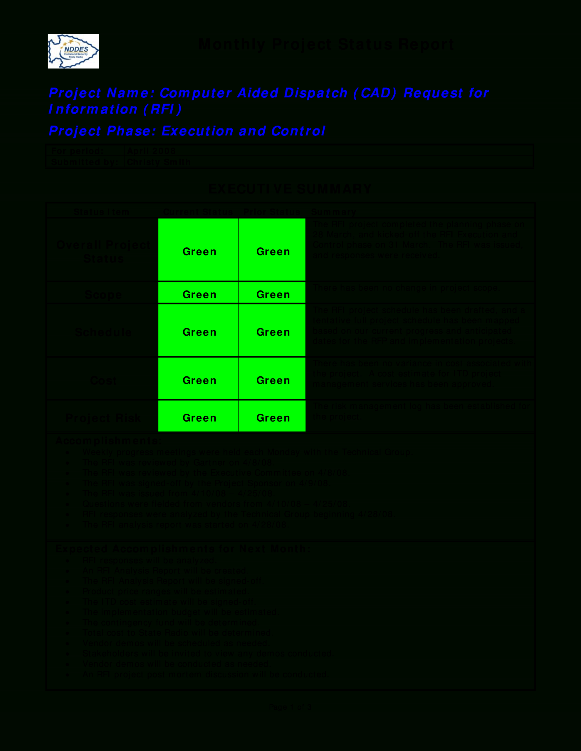 Monthly Project Status Report | Templates At For Project Monthly Status Report Template