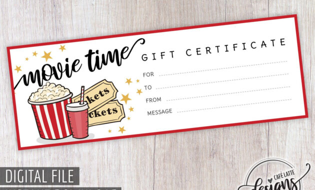 Movie Gift Certificate, Birthday Gift Certificate Printable with Movie Gift Certificate Template