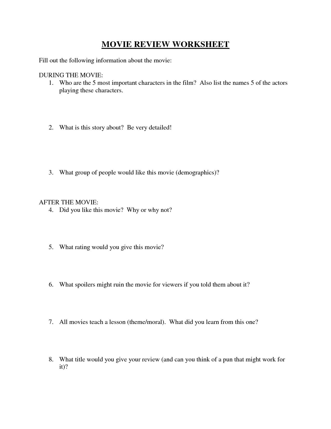 Movie Review Worksheet | High School English Lesson Plans Within Skeleton Book Report Template