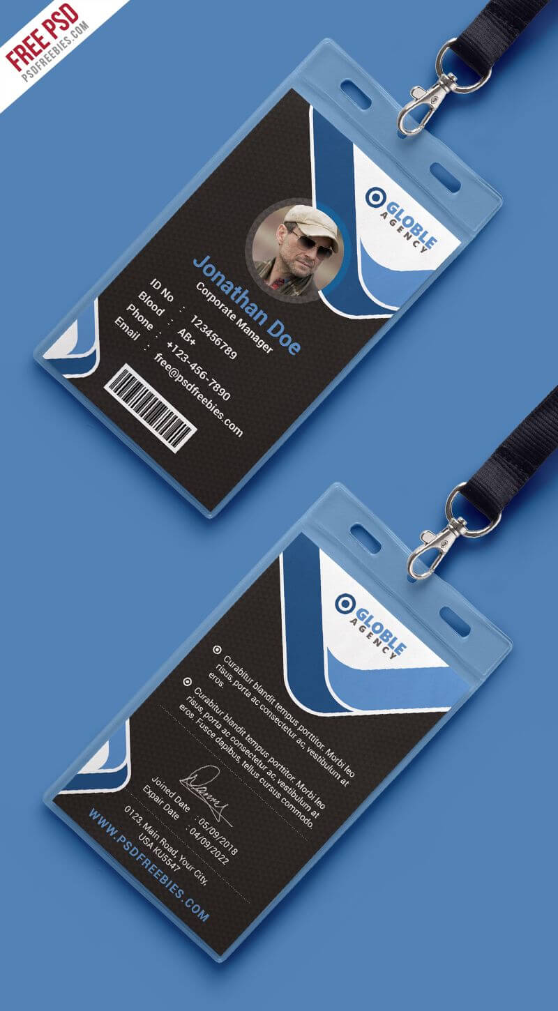 Multipurpose Dark Office Id Card Free Psd Template | Id Card With Regard To Id Card Design Template Psd Free Download