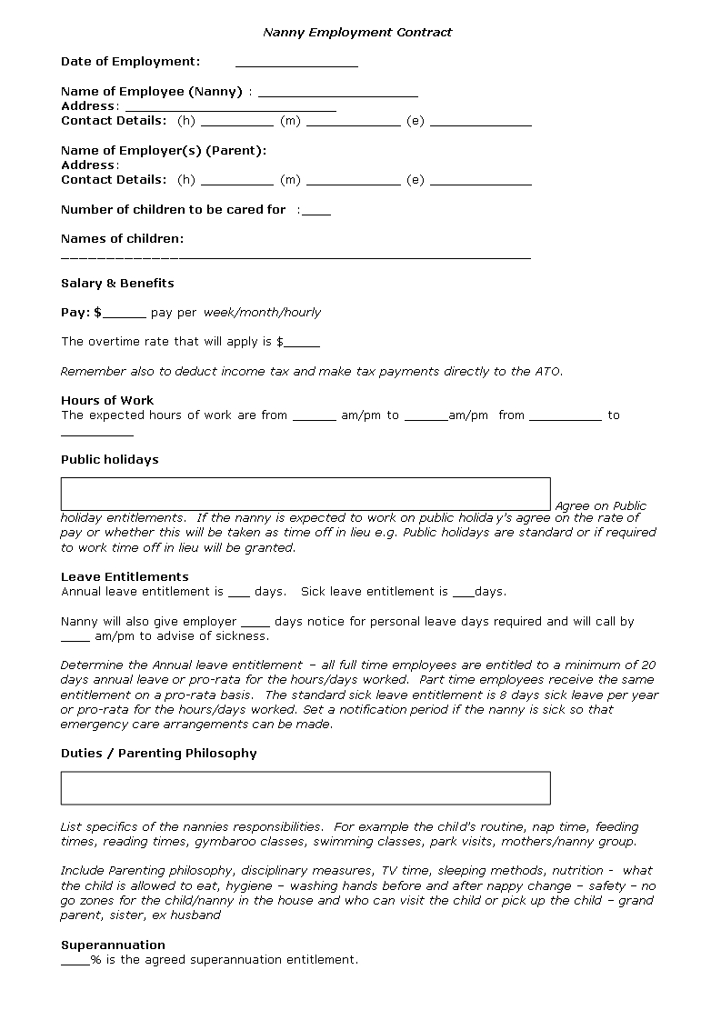 Nanny Contract Template – Nanny Agreement Template | Nanny Pertaining To Nanny Contract Template Word