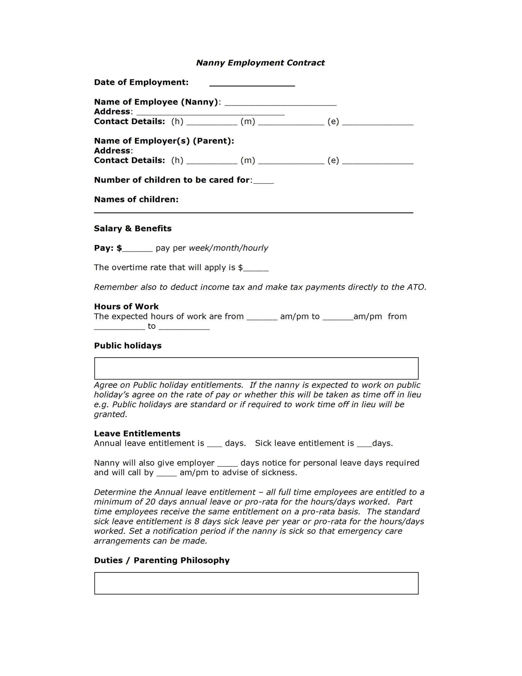 Nanny Contract Template Regarding Nanny Contract Template Word