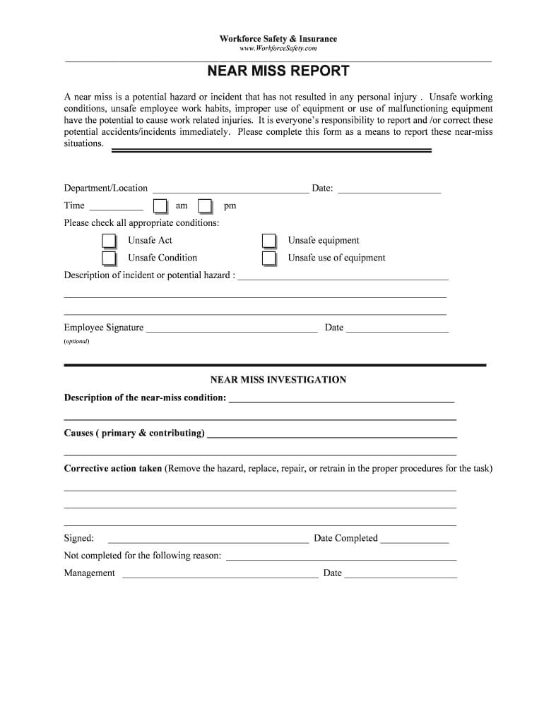 Near Miss Reporting Form – Fill Online, Printable, Fillable In Hazard Incident Report Form Template