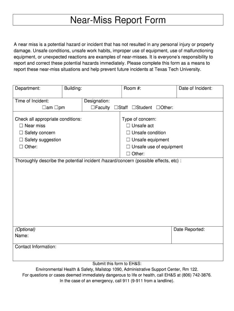 Near Miss Reporting Form Template – Fill Online, Printable Inside Near Miss Incident Report Template