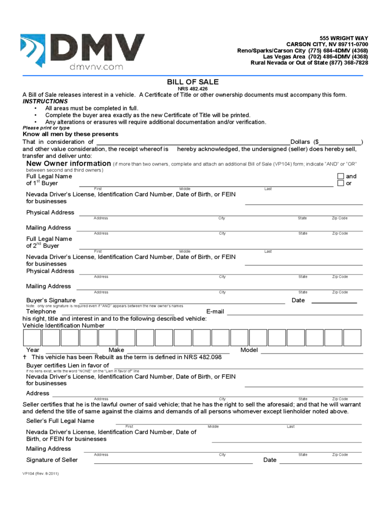 Nevada Bill Of Sale Form – Free Templates In Pdf, Word Within Certificate Of Origin For A Vehicle Template