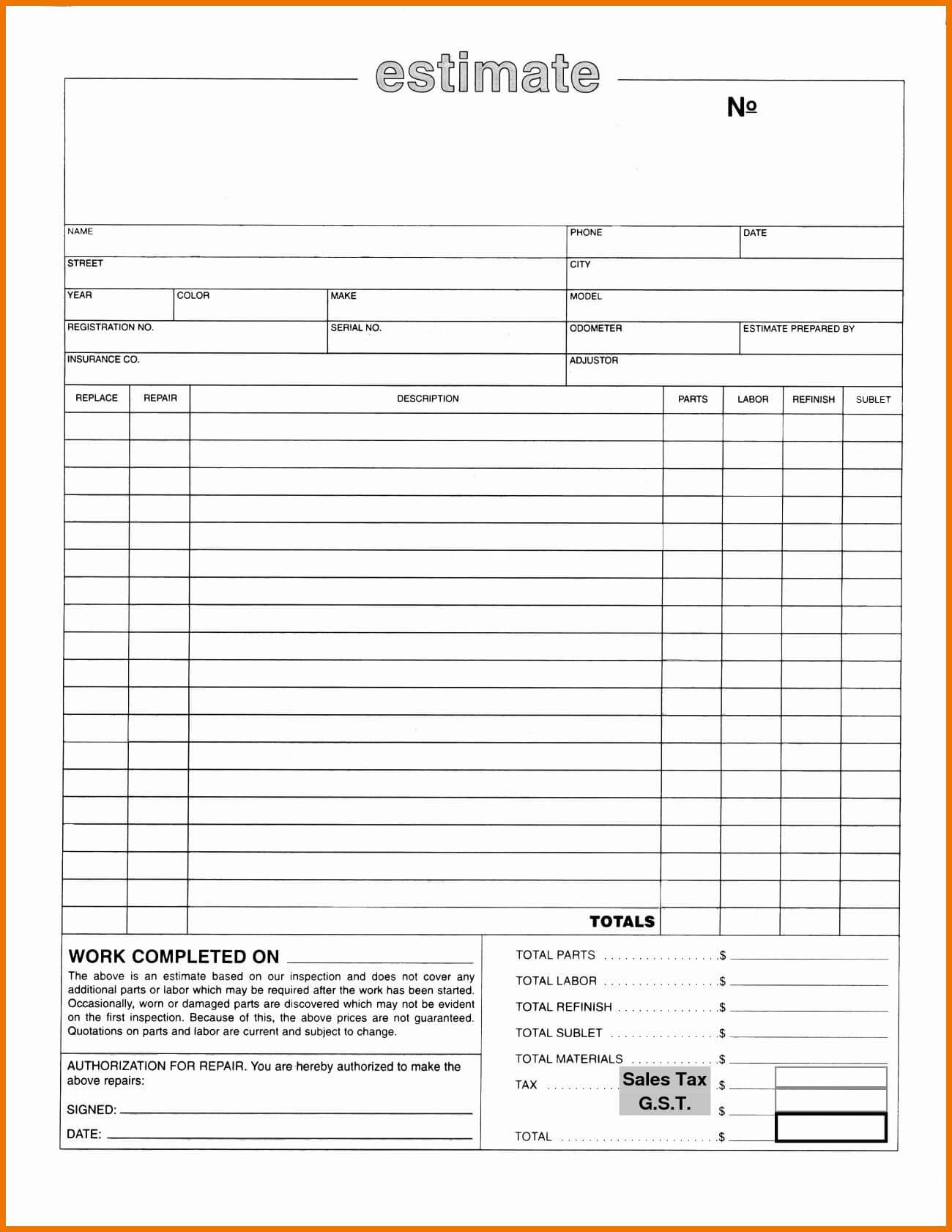 New Estimate Template Free #exceltemplate #xls #xlstemplate Pertaining To Blank Estimate Form Template
