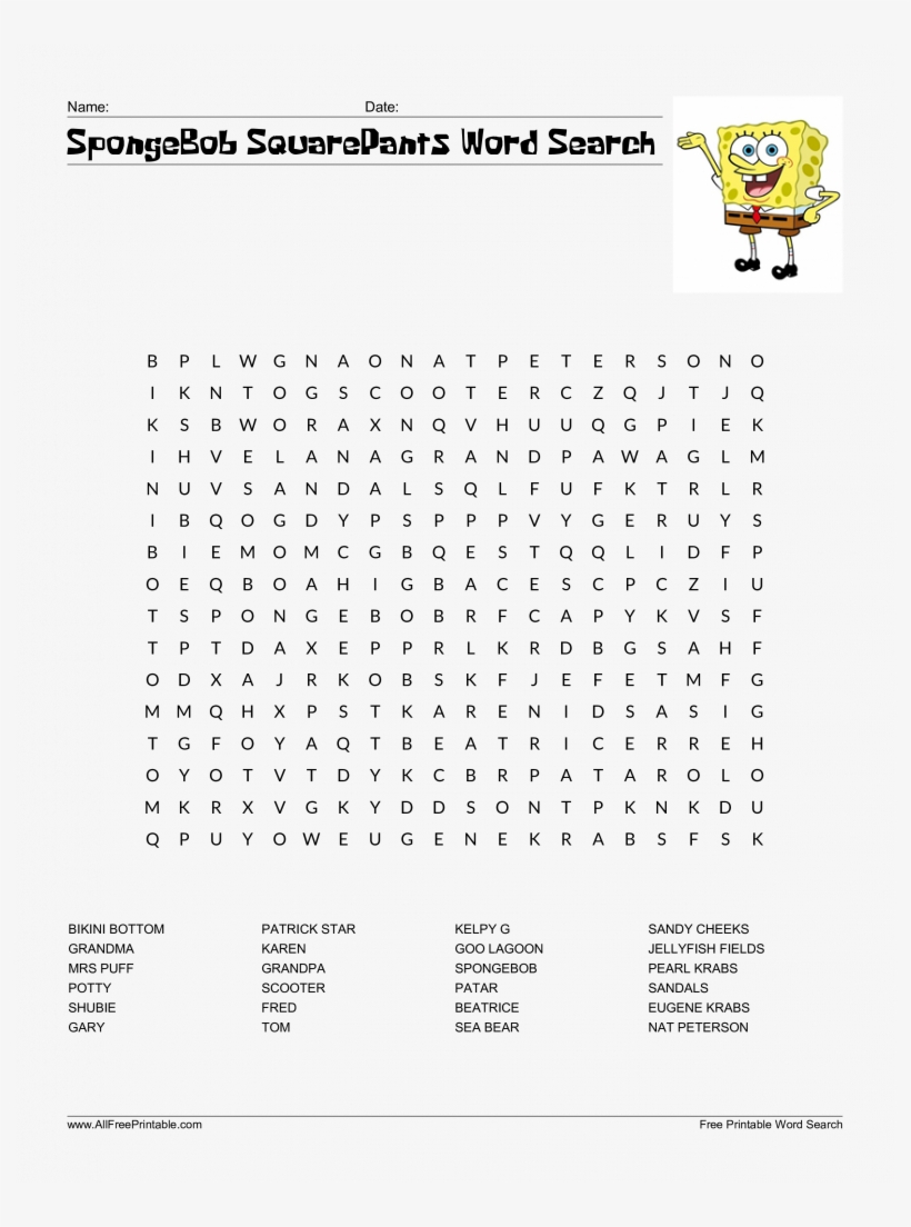 New Spongebob Word Search Free Squarepants Templates For Blank Word Search Template Free