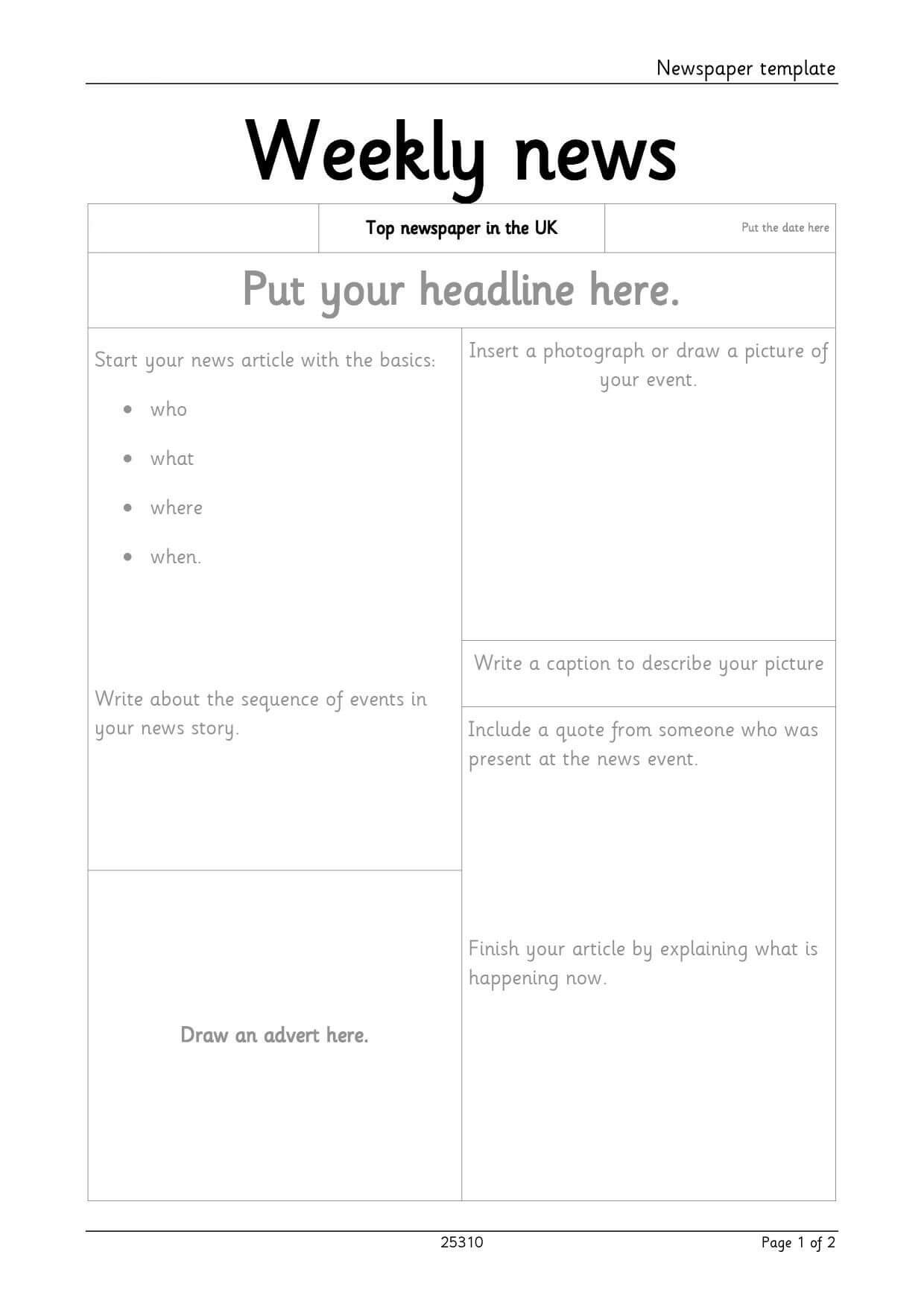 Newspaper Template For Microsoft Word. Within Blank Newspaper Template For Word