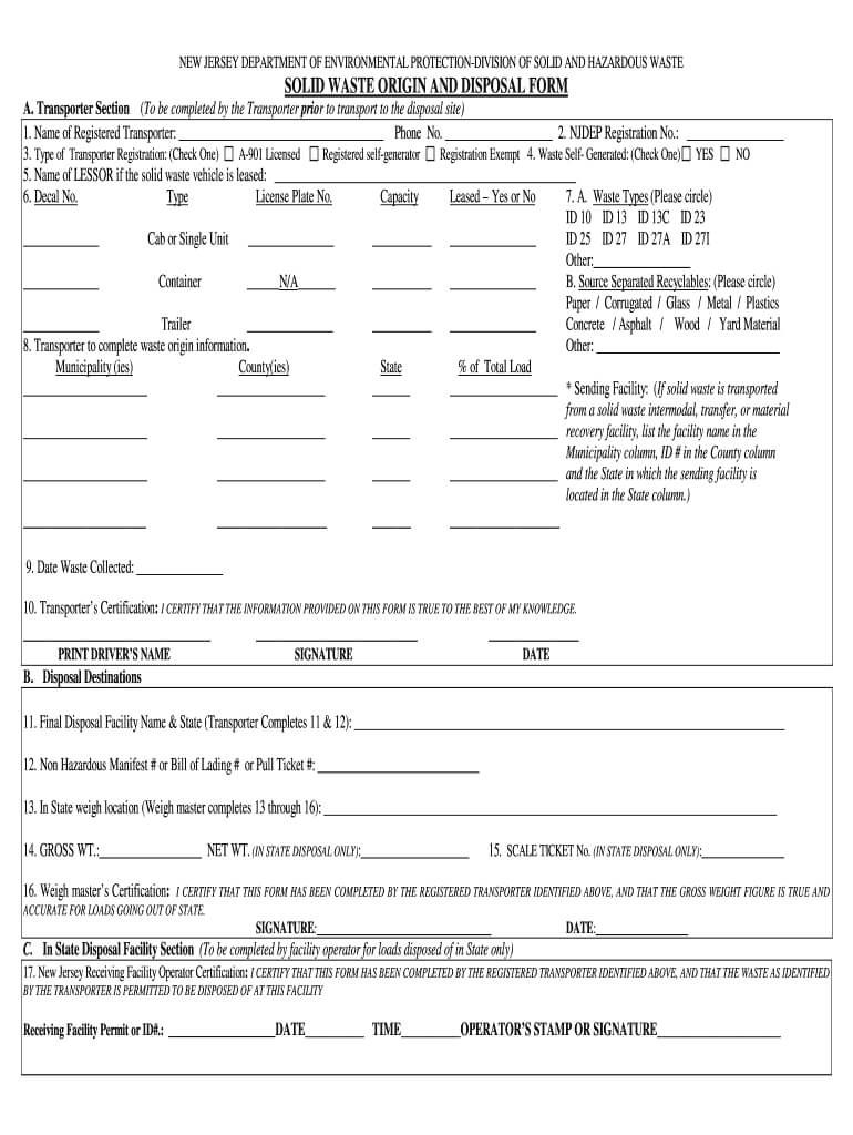 Njdep Splid Waste Forms – Fill Online, Printable, Fillable With Certificate Of Disposal Template