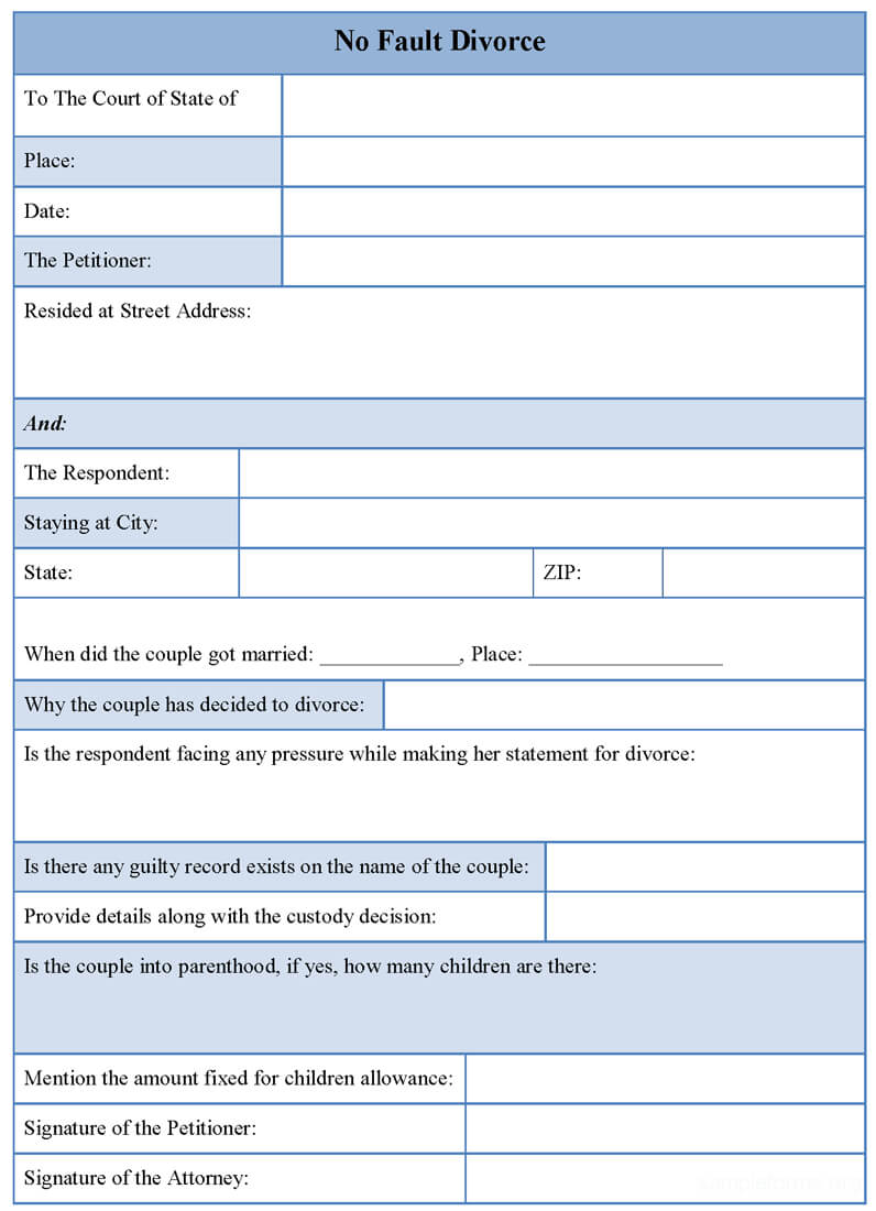 No Fault Divorce Form : Sample Forms Intended For Fault Report Template Word