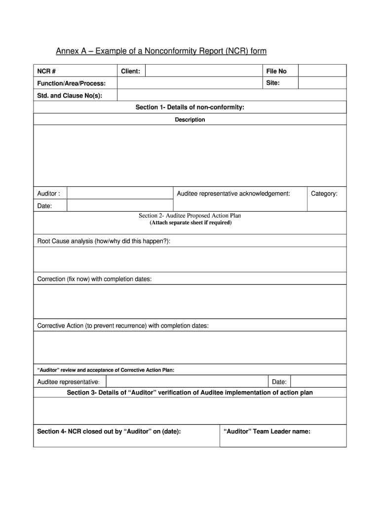 Non Conformity Report Template – Fill Online, Printable Throughout Quality Non Conformance Report Template