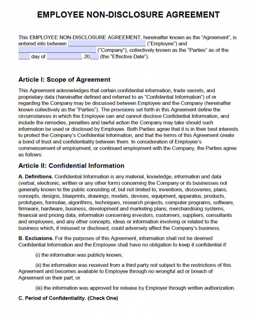 Non Disclosure Agreement (Nda) Template – Sample For Nda Template Word Document