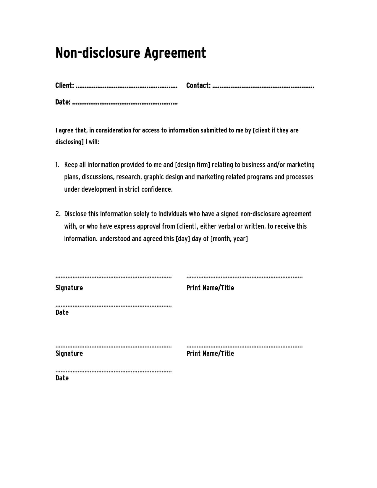 Non Disclosure Agreement Template ,confidentiality Agreement Intended For Nda Template Word Document