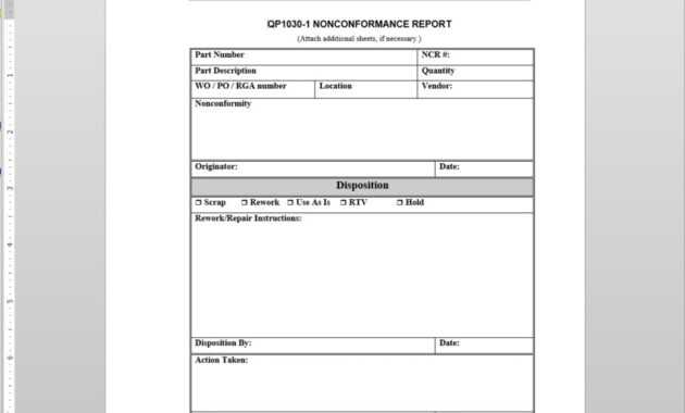 Nonconformance Report Iso Template | Qp1030-1 with regard to Non Conformance Report Form Template