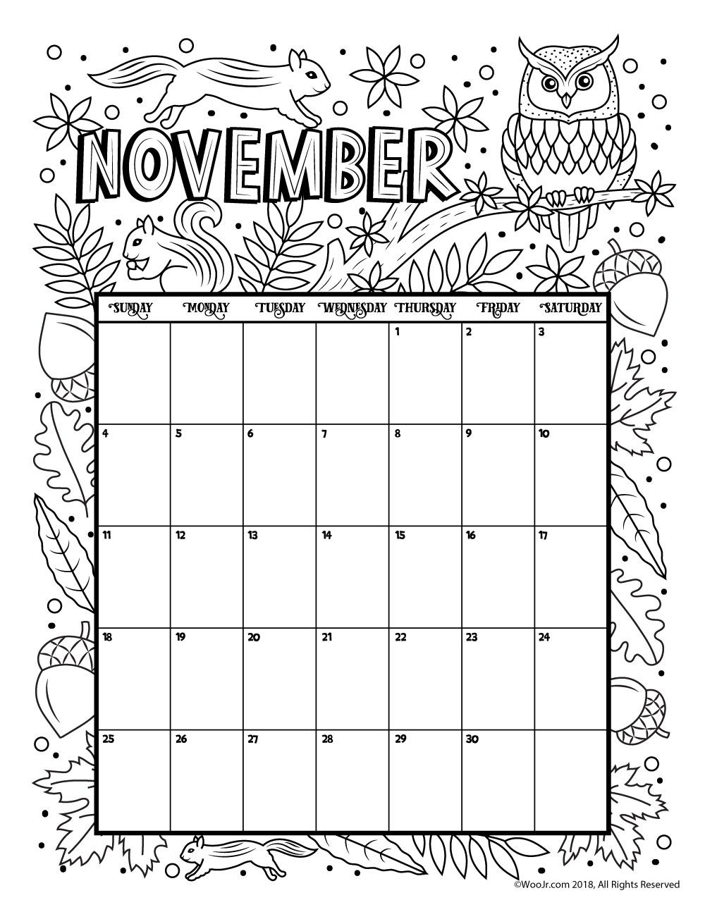 November 2018 Calendar Page Word Excel Template | Kids With Blank Calendar Template For Kids