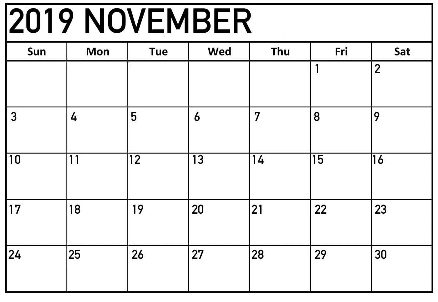 November 2019 Printable Calendar One Page Template – Latest With Full Page Blank Calendar Template