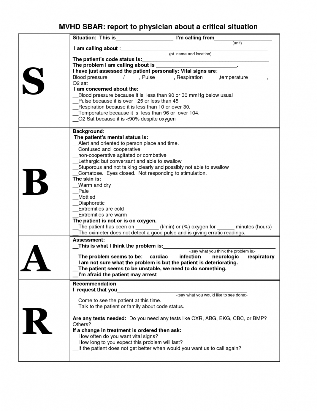 Nursing Report Example Examples Med Surg Assessment Huntsman Intended For Sbar Template Word