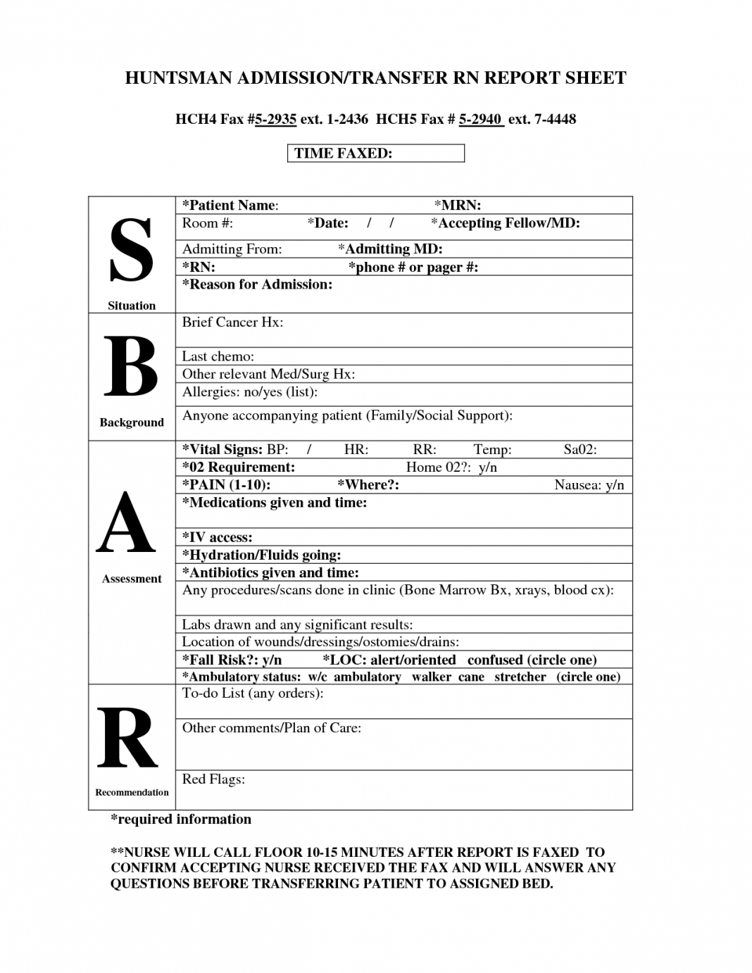Nursing Report Example Examples Med Surg Assessment Huntsman Pertaining To Sbar Template Word