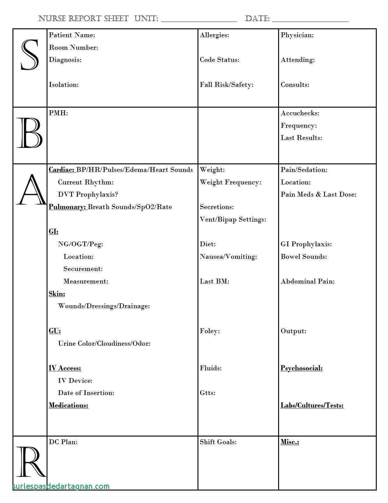 Nursing Report Sheet Template Together With Sbar Nurse Intended For Charge Nurse Report Sheet Template