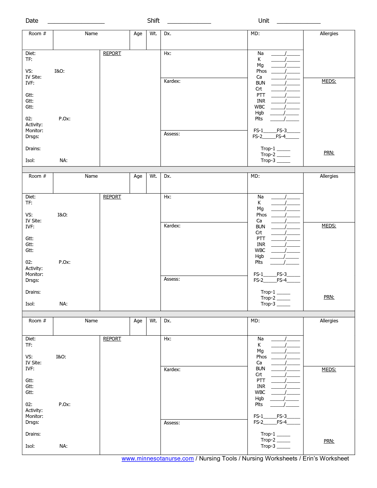 Nursing Report Sheets Nurses Templates | Nurse Brain Sheet Inside Med Surg Report Sheet Templates