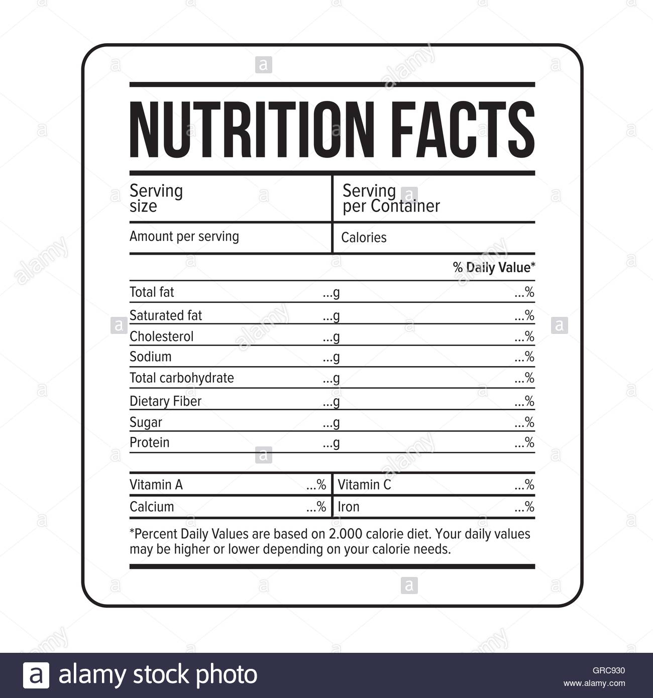 Nutrition Facts Label Template Vector Stock Vector Art Intended For Blank Food Label Template