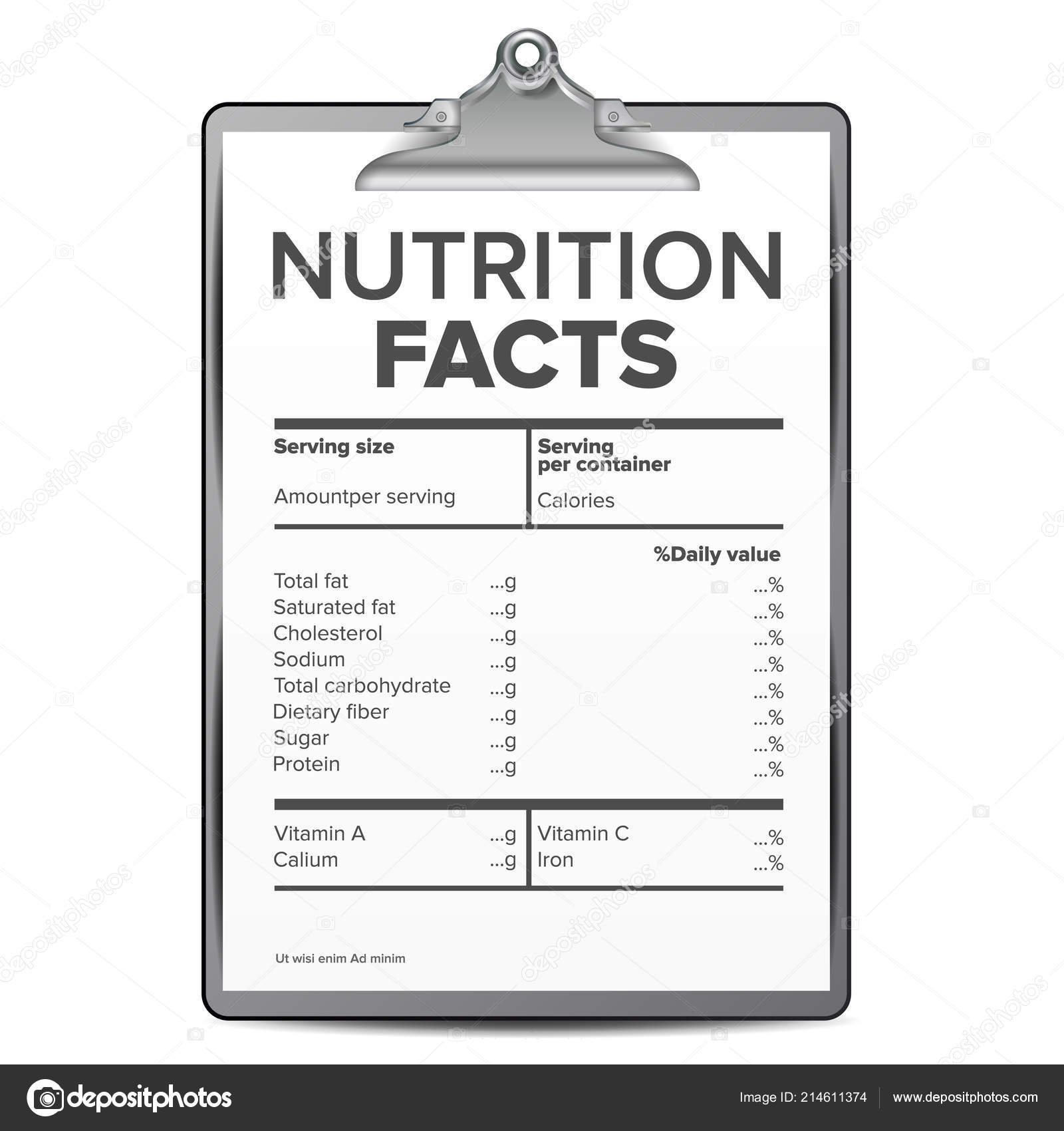 Nutrition Facts Vector. Blank, Template. Diet Calories List For Blank Food Label Template