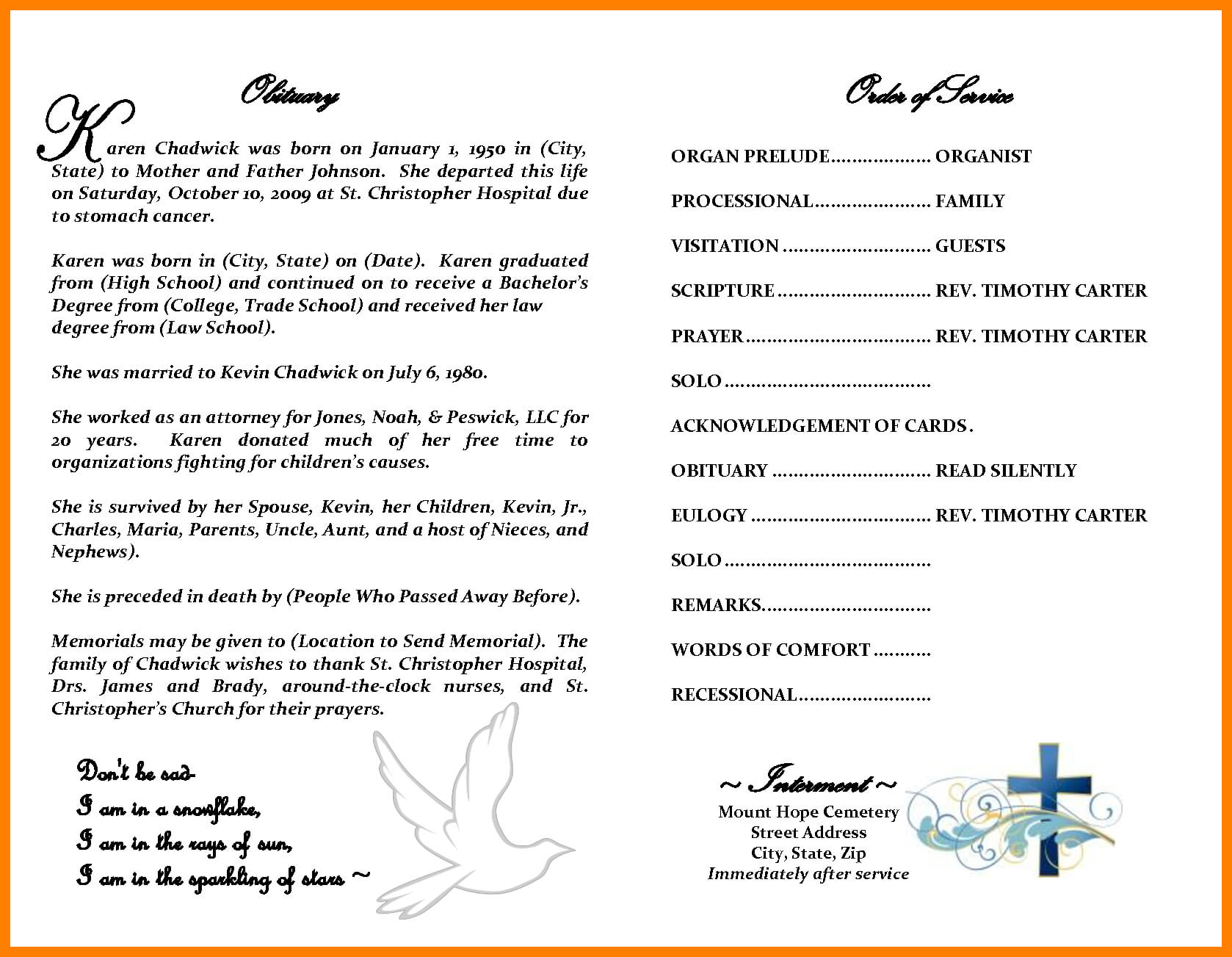 Obituary Template – Free Download In Free Obituary Template For Microsoft Word