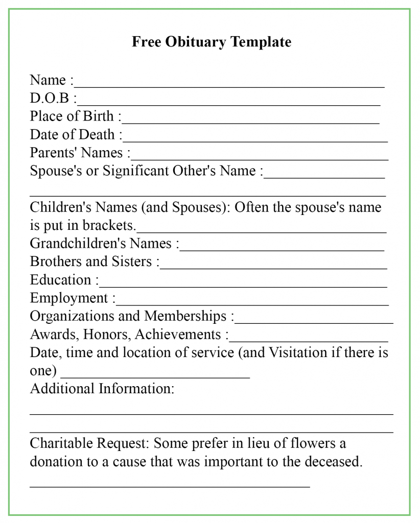 Obituary Template With Fill In The Blank Obituary Template