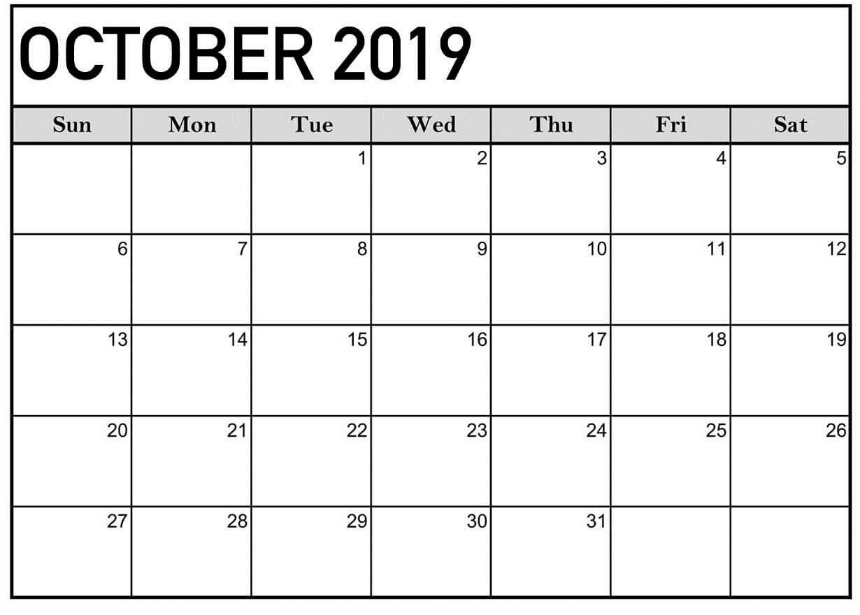 October 2019 Calendar Printable Word Template – Latest For Full Page Blank Calendar Template