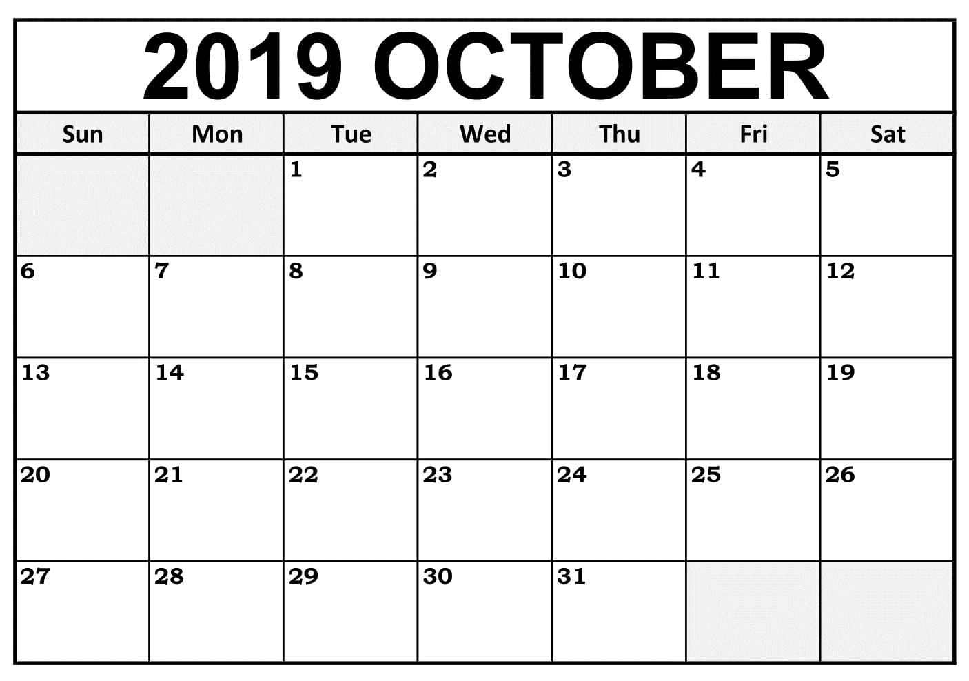 October 2019 Calendar Template For Kids | Free Printable Intended For Blank Calendar Template For Kids