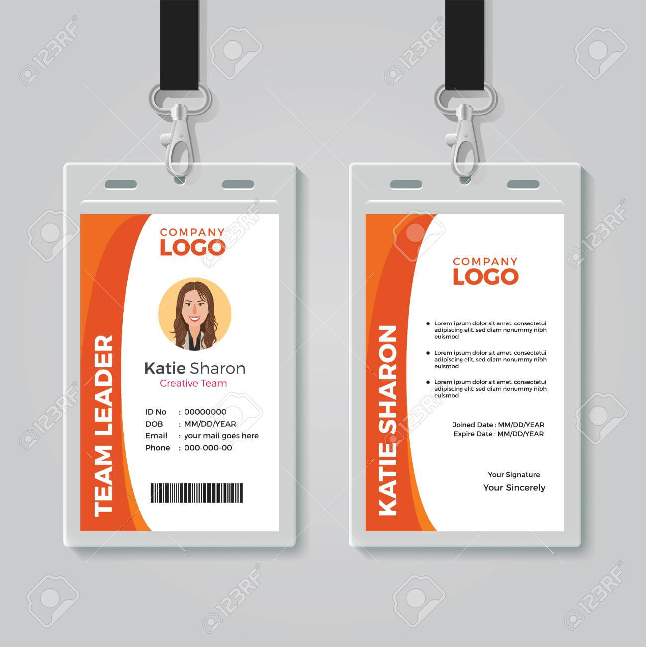 Orange And White Corporate Id Card Template With Work Id Card Template