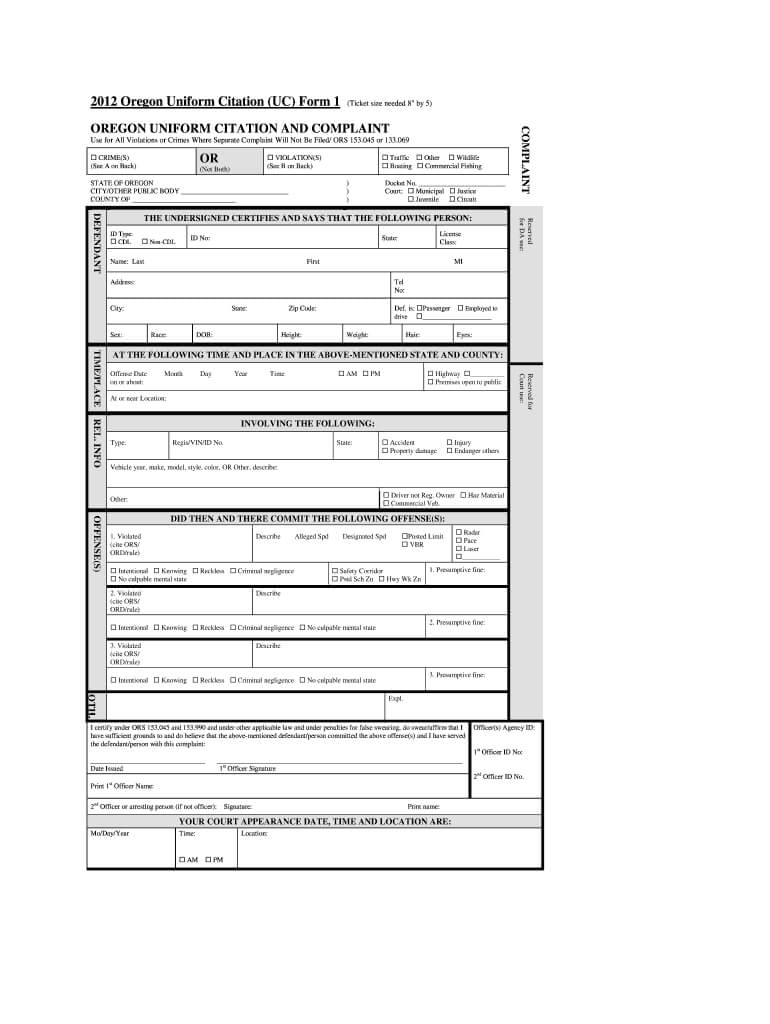 Oregon Uniform Citation - Fill Online, Printable, Fillable Within Blank Speeding Ticket Template