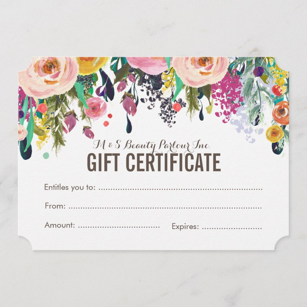 Painted Floral Salon Gift Certificate Template | Gift For Salon Gift Certificate Template